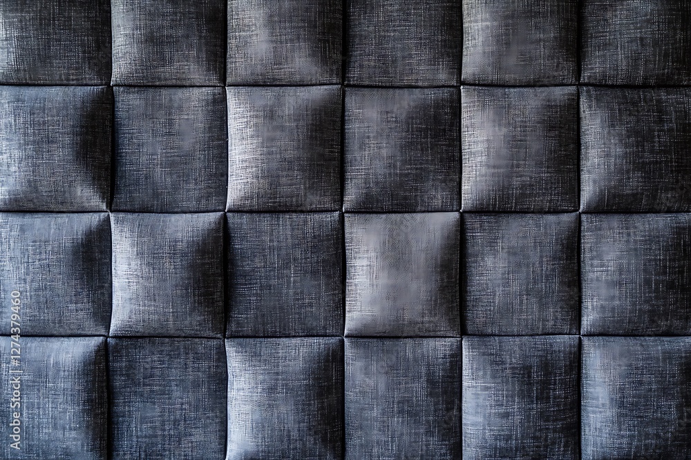 Fototapeta premium Gray grey colored seamless natural cotton linen textile fabric texture pattern, with diamond quilted, rhombic stiching. stitched background banner panorama