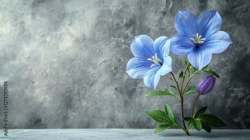 Beautiful blue flowers elegantly arranged against a textured gray background, ideal for nature themes