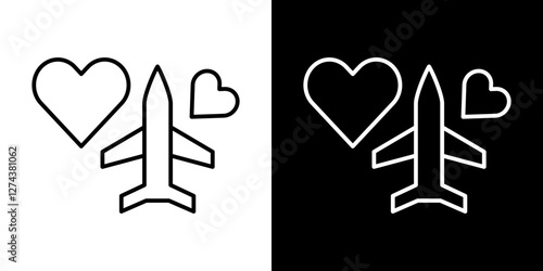 Honeymoon icon set. vector illustrations in black and white strokes