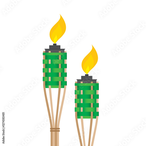 Vector illustration of Bamboo lamp or Pelita Buluh, Malay culture, light of ramadan