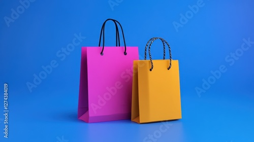 Online Store Launch. Use a digital version of the shopping cart and paper bags on a blue background to signify a new online store opening.