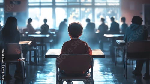 Solitary Child in School Cafeteria Among Chatting Peers, Feeling of Loneliness