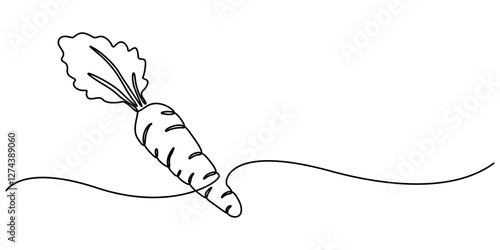 Simple carrot in continuous one line art drawing icon isolated on white background vector illustration, Growing carrot plant minimalist outline vector, one line drawing carrot vegetable vector pro. 