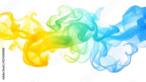 Colorful abstract smoke in yellow, green, and blue hues swirling together, perfect for artistic and creative backgrounds or dynamic designs. photo