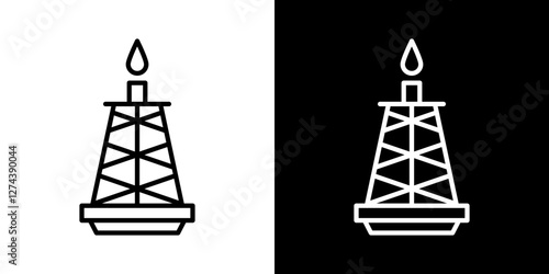 Shale gas rig icon set. vector illustrations in black and white strokes photo