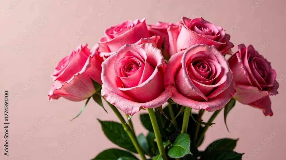 4k frame of bouquet of pink roses on pink background 4k frame of bouquet of pink roses on pink background