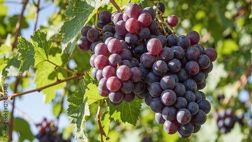Wallpaper Mural Vibrant purple grapes on vine with glossy green leaves under sunlight Torontodigital.ca