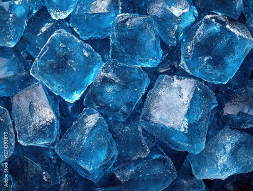Refreshing blue ice cubes glistening in a cool arrangement perfect for summer drinks and chilling moments close up shot