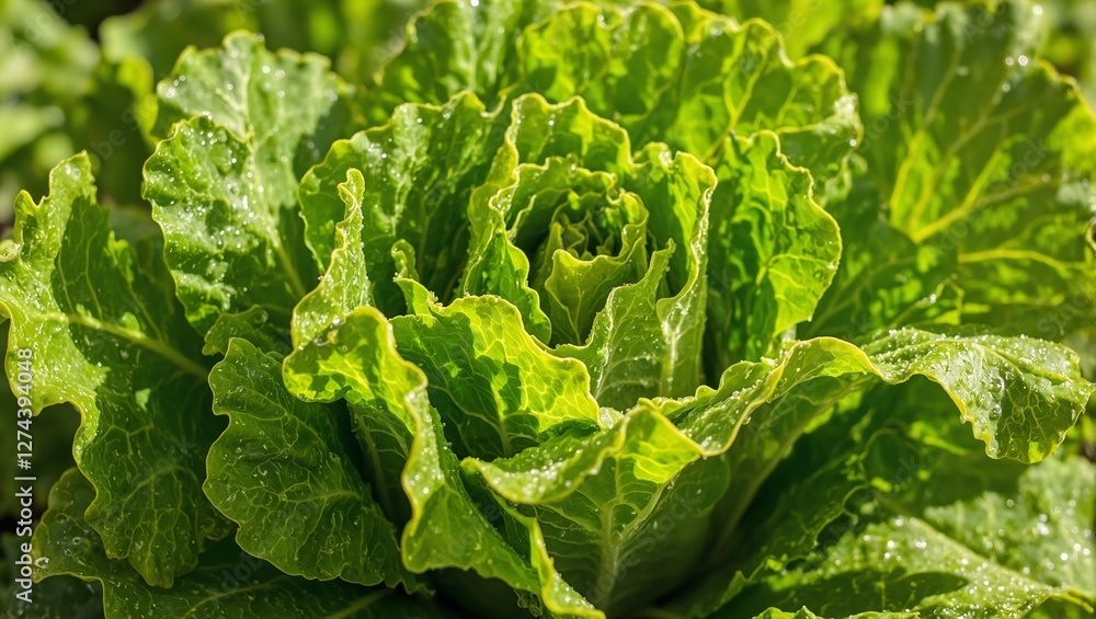 Fresh green lettuce under sunlight with raindrops Fresh green lettuce under sunlight with raindrops