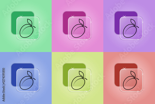 Set of plum icons in different colors