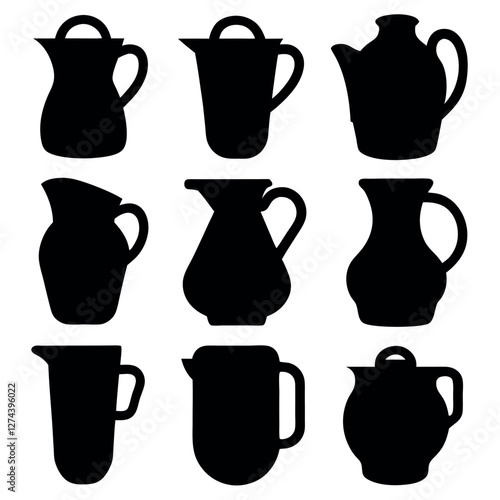 Collection of Black and White Pottery and jug Silhouettes