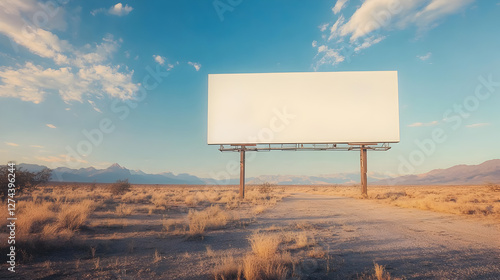 landscape with a giant blank white billboard casting an impossibly long shadow 