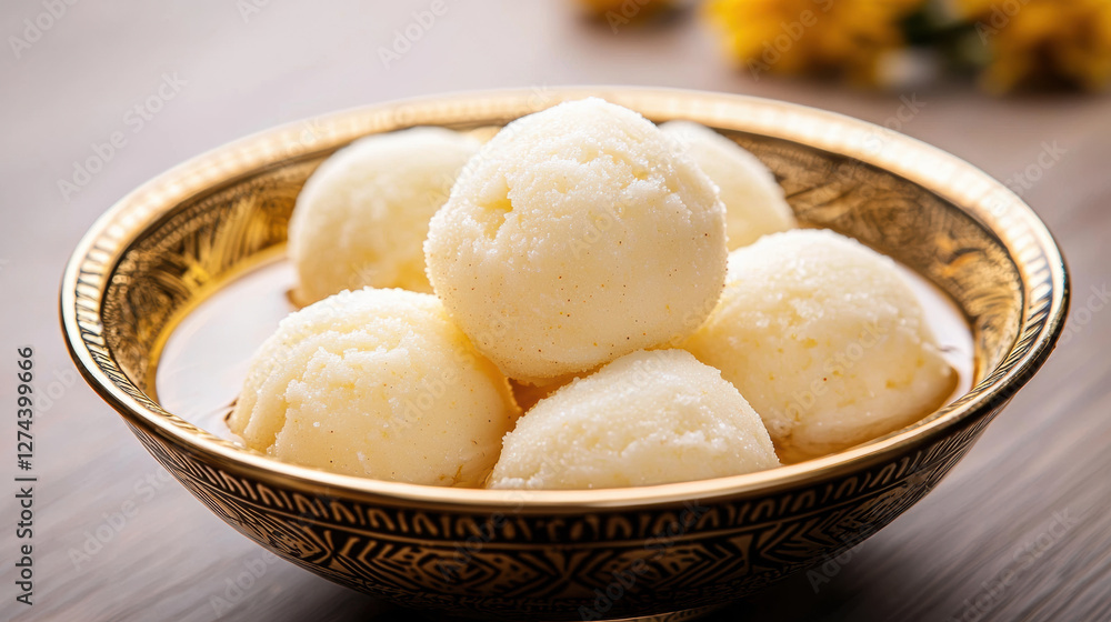 Traditional Bengali Sweet Rasgulla, Highlighting Its Soft and Fluffy Texture Traditional Bengali Sweet Rasgulla, Highlighting Its Soft and Fluffy Texture