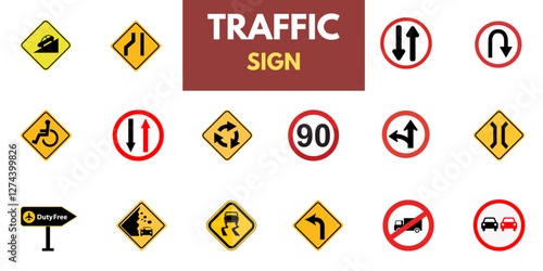 Set of road signs and traffic light vectors. Traffic signs collection. Signs of danger, mandatory, obligations, animal crossing, and alerts. Supplementary and routing table. Temporary traffic signs.