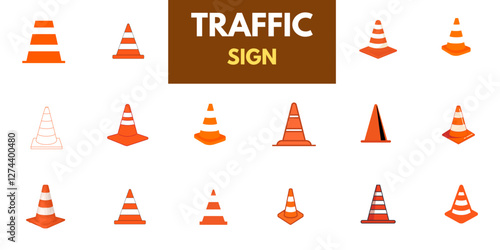 Construction cone icon, Traffic Cone icon. Illustration of traffic cones, Safety Cone Icons, Outline Road traffic cone icons, and cones icons in different styles vector illustration