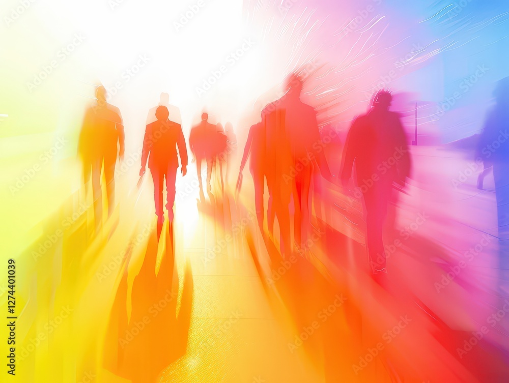 Walking people, abstract business street view. Motion blur effect, vibrant colors. Stock usage Walking people, abstract business street view. Motion blur effect, vibrant colors. Stock usage