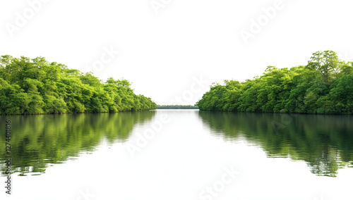  a green forest on the river bank isolated on a transparent background