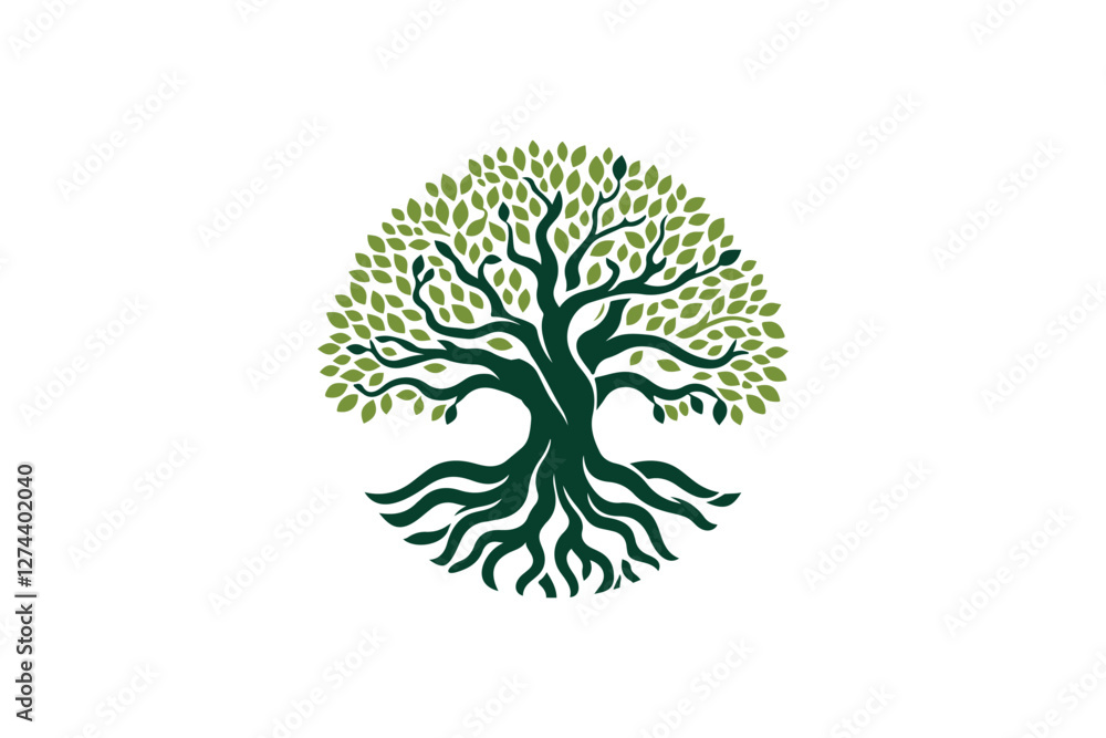 Naklejka premium Root Leaf Family Tree of Life Oak Banyan Maple Stamp Seal Emblem Label logo design vector