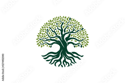 Root Leaf Family Tree of Life Oak Banyan Maple Stamp Seal Emblem Label logo design vector