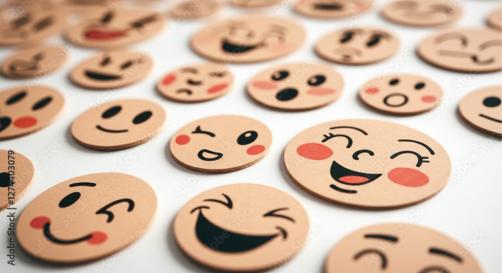 Obraz premium Colorful collection of smiley face stickers on a white background