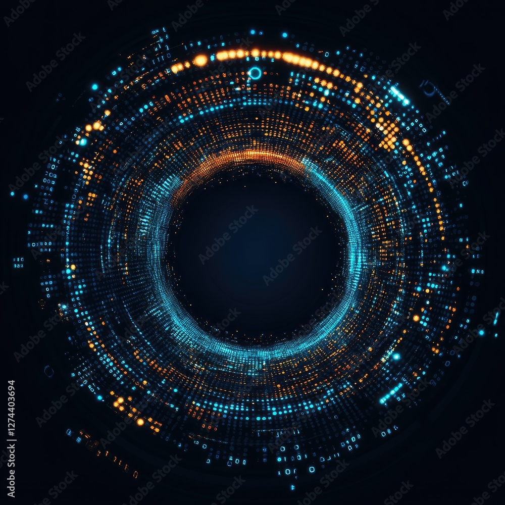 Fototapeta premium Digital Nexus: Abstract Circle of Binary Data in a Technological Atmosphere