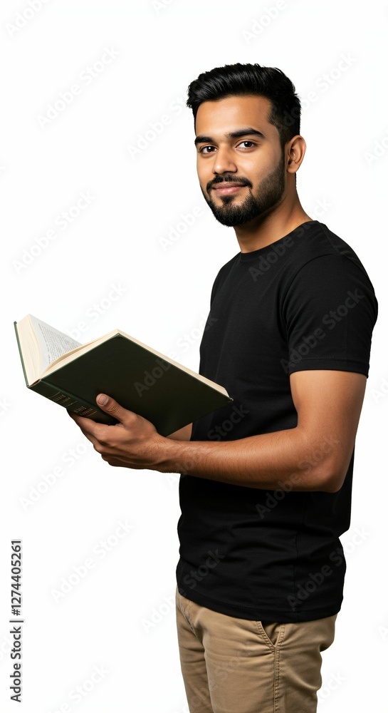 Young man holding a book on white background. Young man holding a book on white background.