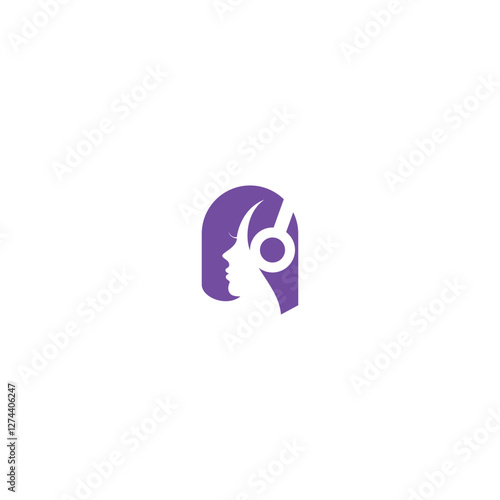girl headphone. vector illustration of woman and headphones for icon,symbol or logo