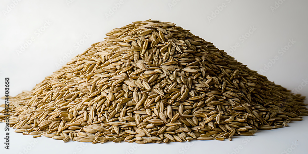 A heap of unhulled rice grains showing a golden textured pile against a plain backdrop. A heap of unhulled rice grains showing a golden textured pile against a plain backdrop.