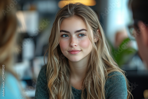 Wallpaper Mural Businesswoman provides guidance to a teenager about engine oil choices Torontodigital.ca