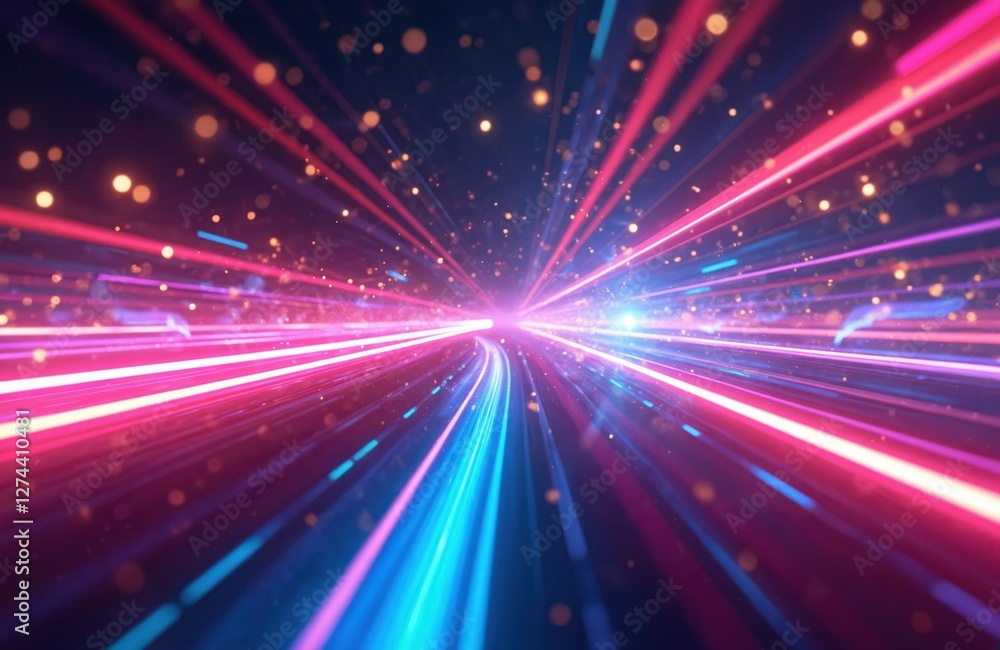 Naklejka premium Abstract futuristic wallpaper with gold, pink, blue glowing neon high speed wave lines. Bokeh lights. Data transfer concept. Fantastic illuminated aglow shimmering luxurious elegant creative design.