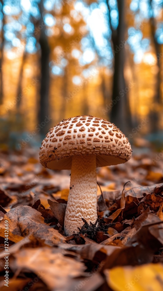 Enchanting mushroom in autumn forest with golden foliage and soft light creating a serene and magical atmosphere perfect for nature photography Enchanting mushroom in autumn forest with golden foliage and soft light creating a serene and magical atmosphere perfect for nature photography