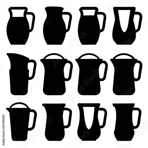 Collection of Black and White Silhouettes of Various Coffee and Tea Vessels