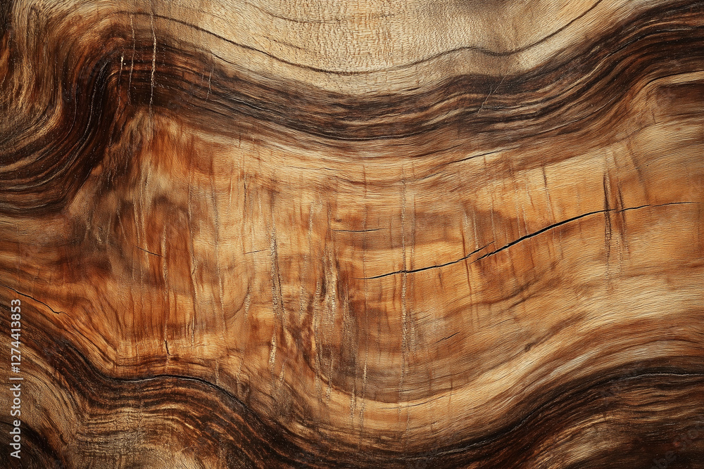 Naklejka premium Close-up of a rustic wooden surface with natural textures and grains. The warm, earthy tones of the wood create a timeless, vintage feel, ideal for backgrounds or design projects with a rustic theme