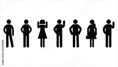 Simple Black Pictogram People Icons Diverse Poses and Gestures