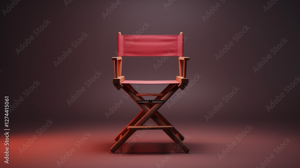 3D director's chair, a realistic 3D render of a classic director's chair with sleek fabric, set against a minimalistic studio backdrop. 3D director's chair, a realistic 3D render of a classic director's chair with sleek fabric, set against a minimalistic studio backdrop.