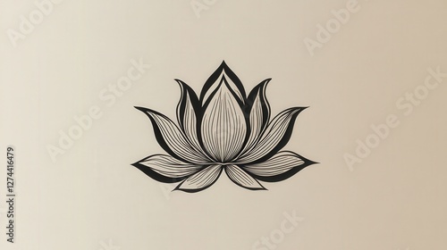 A lotus bud symbol etched in simple, minimalist lines,