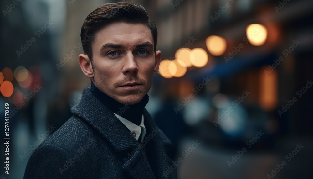 Close up fashion portrait of a stylish man in tailored suit against urban cityscape background Close up fashion portrait of a stylish man in tailored suit against urban cityscape background