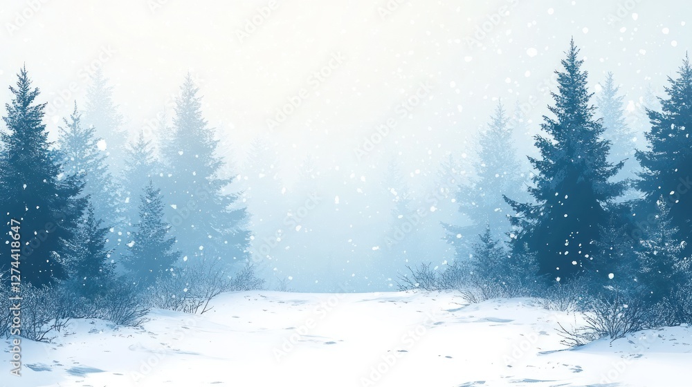 Fototapeta premium Serene Winter Wonderland Snow Covered Forest Scene