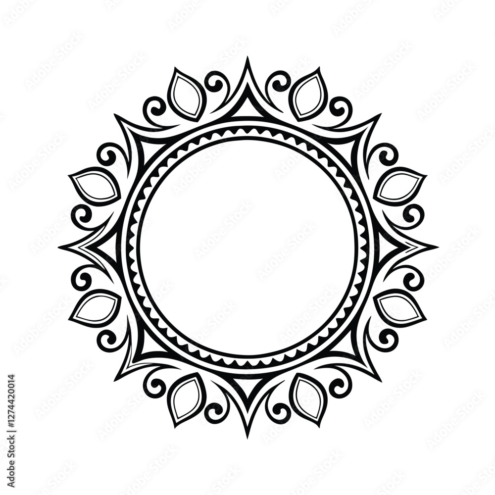 Ornate Circular Frame, Decorative Design Element, Black and White Ornate Circular Frame, Decorative Design Element, Black and White