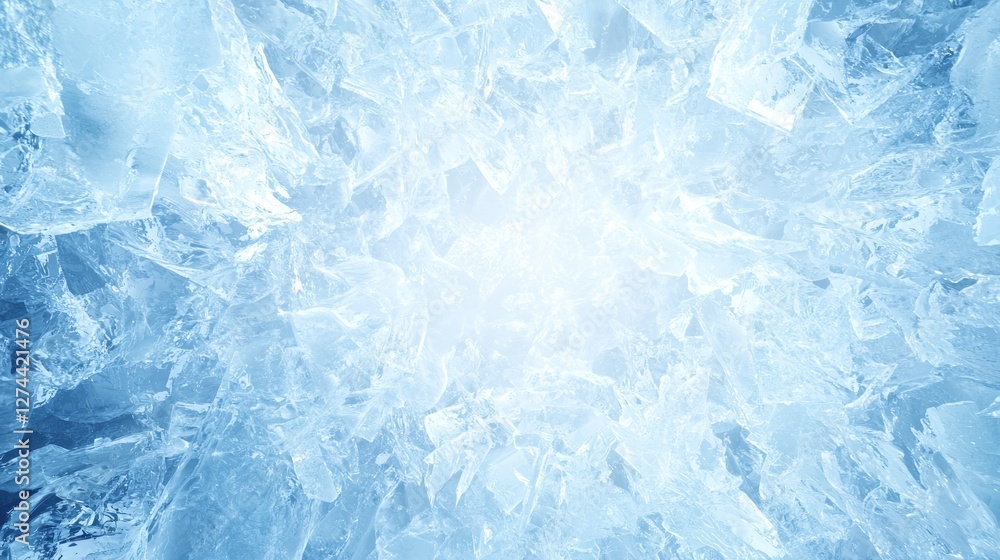 Blue Ice Cracks Radiating Light in a Towering Perspective View Blue Ice Cracks Radiating Light in a Towering Perspective View