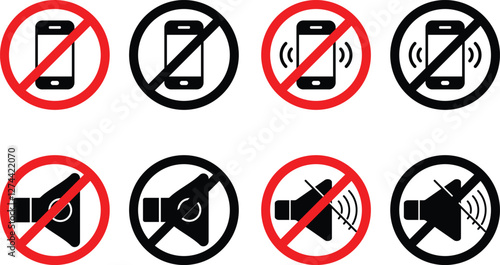 Warning sign no phone. No Smartphone and Cell Phone Allowed Sign - Vector Illustration of Prohibition Symbol for Mobile Phones
