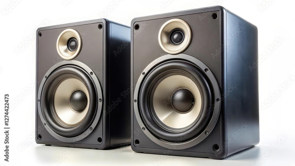 Two Black Speakers on White Background Two Black Speakers on White Background