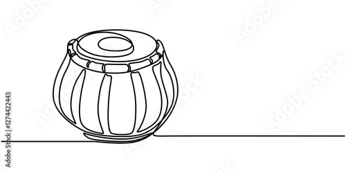 Tabla drum one line art. Continuous line drawing of sound, beat, ethnic, indian, rhythm, musician, band, acoustic, drum, music, percussion, tabla continuous one line drawing.