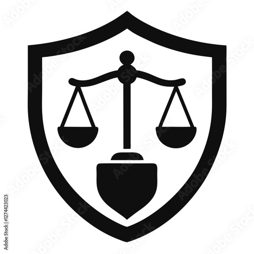 justice scale of in a shield icon design