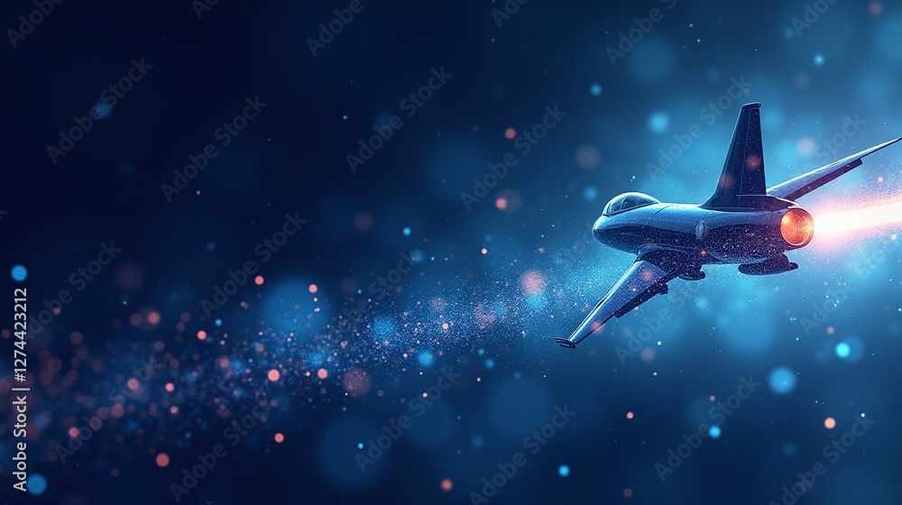 A fighter jet soaring through an ethereal, starry night sky. A fighter jet soaring through an ethereal, starry night sky.