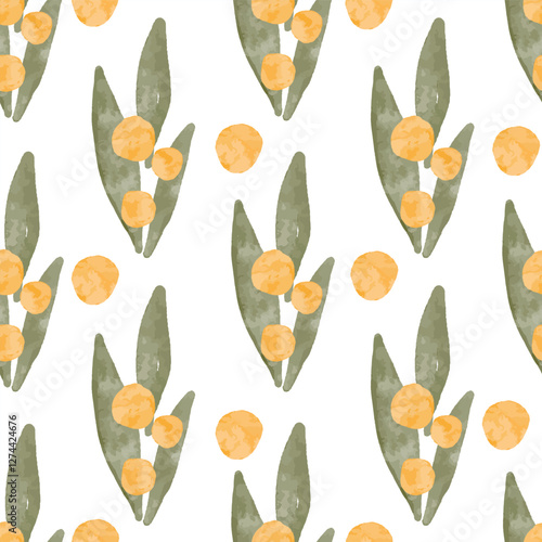 Watercolor Olive Leaf Seamless Pattern