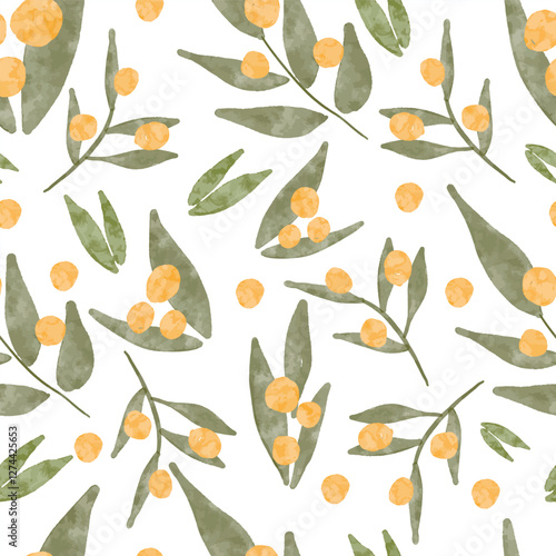 Watercolor Olive Leaf Seamless Pattern