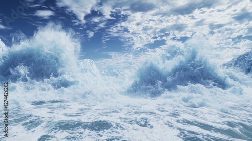 Roaring Sea Waves Colliding in a Dramatic Ocean Scene