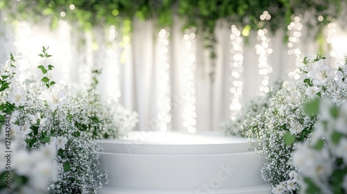 Wallpaper Mural Elegant white podium surrounded by softly blurred floral elements, creating a fresh natural aesthetic. Torontodigital.ca