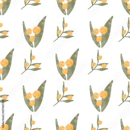 Watercolor Olive Leaf Seamless Pattern